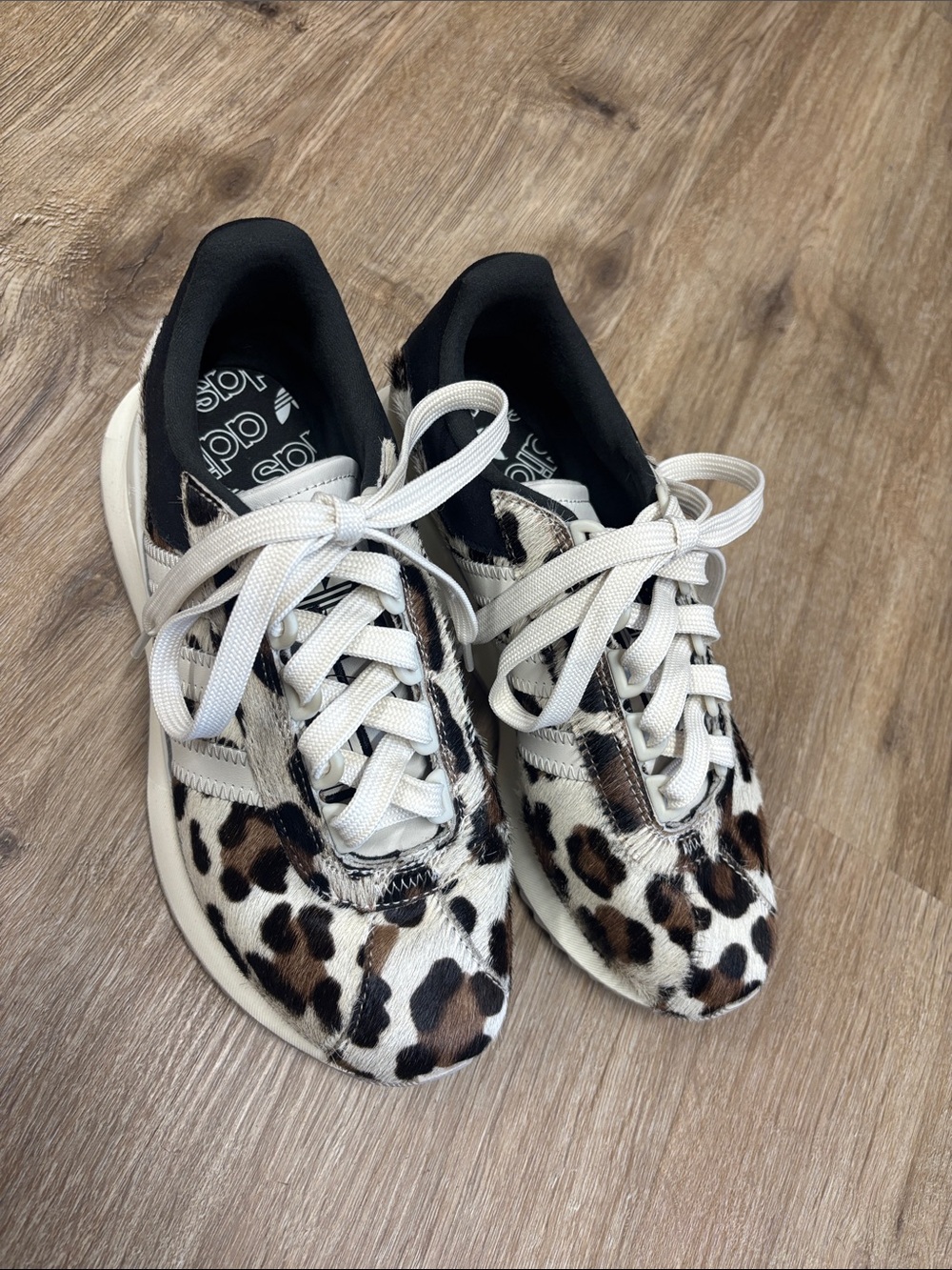 adidas Leopard Print Sneakers in Black, Brown & Cream